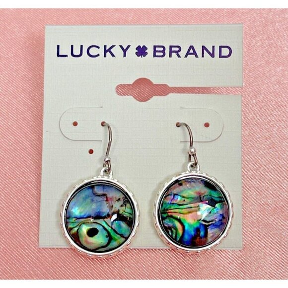 Lucky Brand Abalone Circle Silver -Tone Drop Earrings - Picture 3 of 4